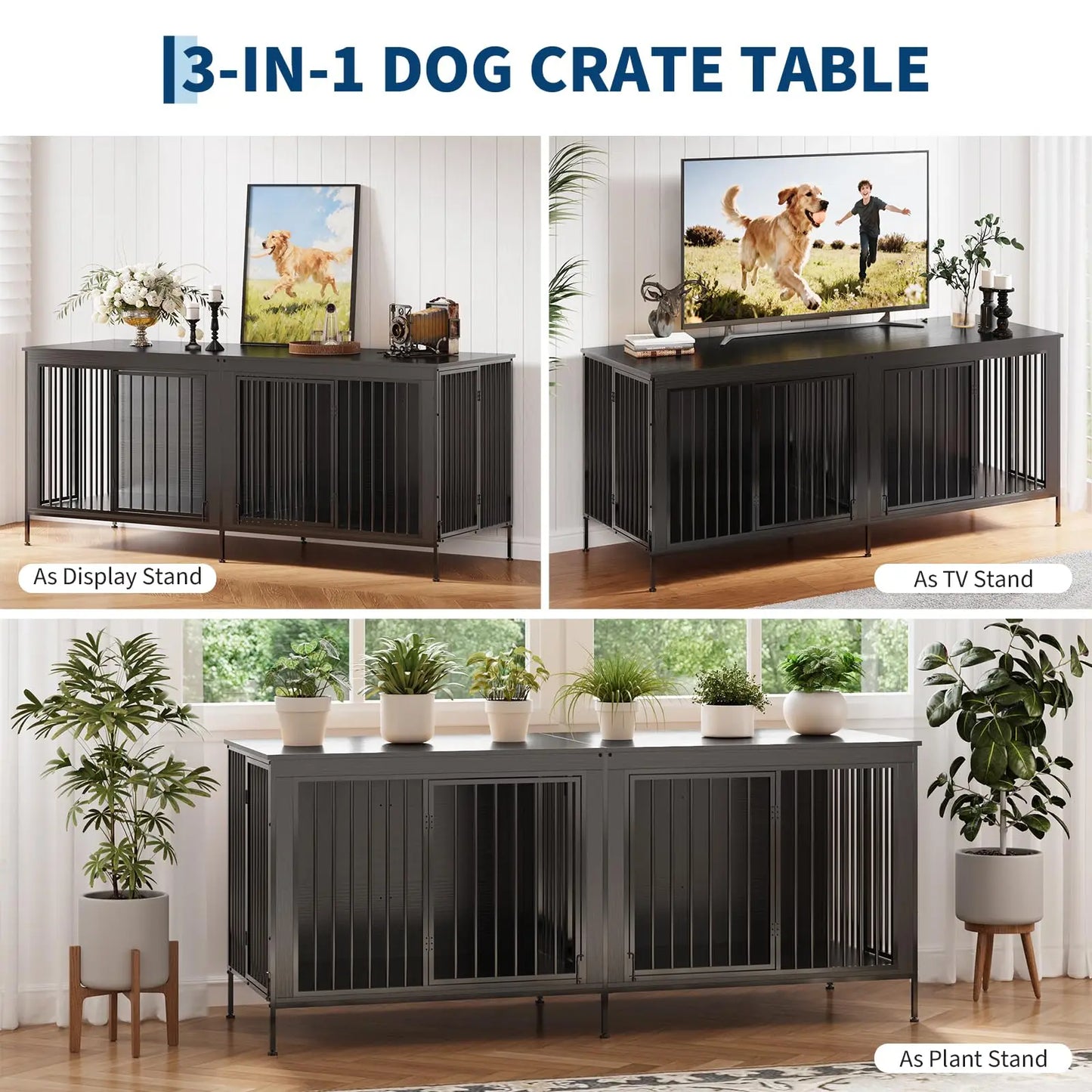 78.74" XL Heavy Duty Double Dog Crate/Kennel With Removable Divider. Holds 2 Dogs, looks like furniture.