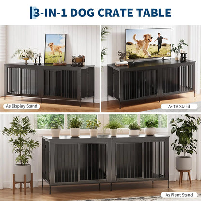 78.74" XL Heavy Duty Double Dog Crate/Kennel With Removable Divider. Holds 2 Dogs, looks like furniture.