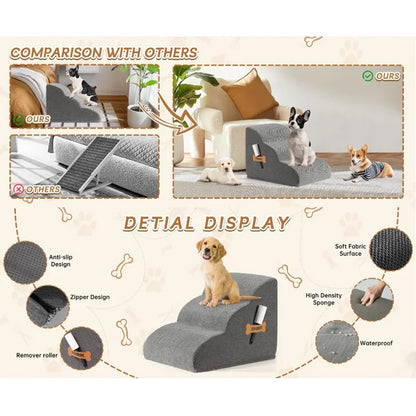 Pet Stairs for Dogs/Cats: High-Density Sponge, Non-Slip Wide Steps (Bed/Couch, Large/Small Pets)