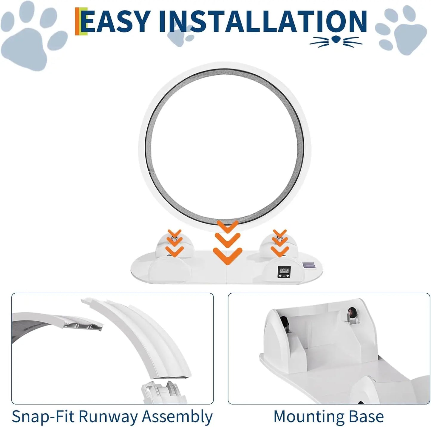 Cat Exercise Wheel, 45 Inch Quiet Cats Treadmill with Pedometer Running Wheel and Detachable Carpeted Runway, Interactive Toys