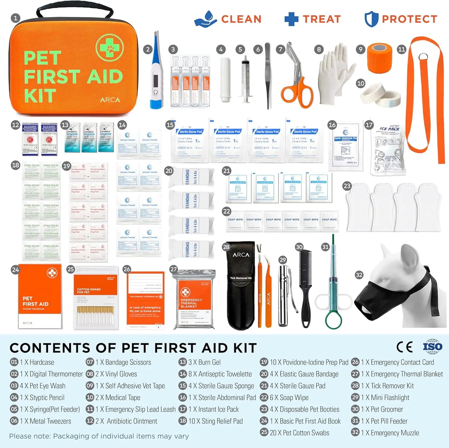 Pet First Aid Kit with Reflective Zipper, Thermometer & Tick Remover - 100 Pieces for Cats and Dogs