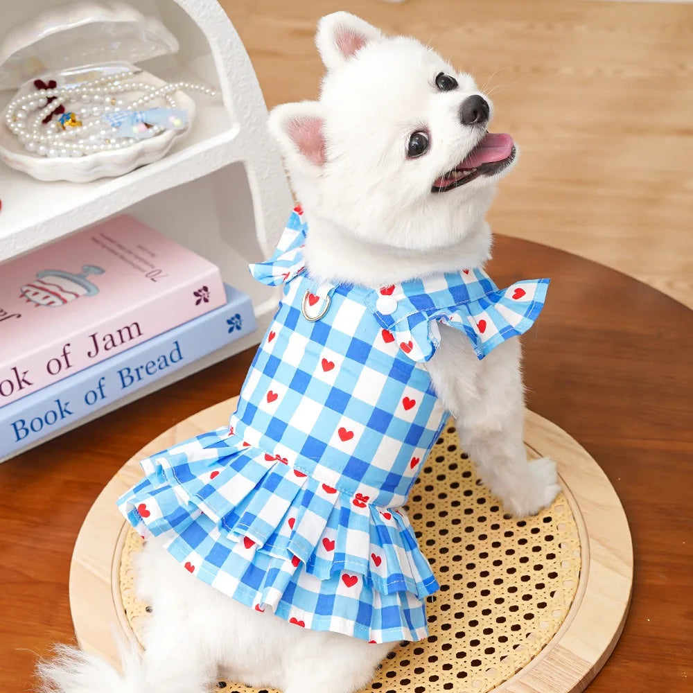 Princess-Style Pet Clothes Summer Dresses Striped Pinafore Skirt Checked Pullover