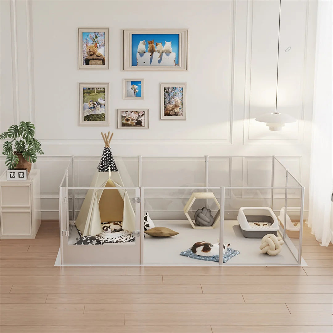 180cm Whelping Playpen Clear Acrylic Dog Playpen Exercise Fence with Waterproof Fertility Pad for Pets