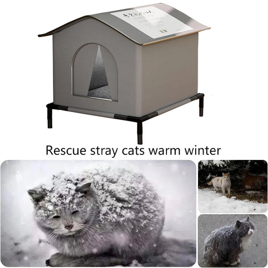 Stray Cat Houses with Mat Waterproof Shelter