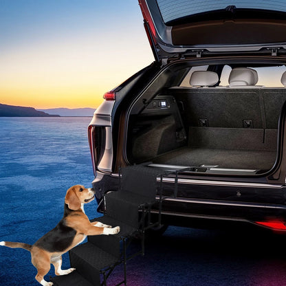 5 Steps Foldable Portable Dog Steps with Nonslip Surface Dog Car Ramp for Large Dog Support Up To 150 Lbs. for Cars and SUV Truck