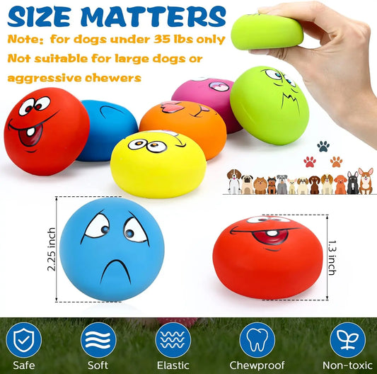 12 Pcs Squeaky Dog Toys, Latex Rubber Smile Face Ball for Small Medium Pets Chewing Interactive Training