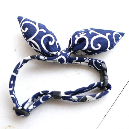 Adjustable Pet Collar Cotton Bandana Scarf Japanese Style Bow Tie