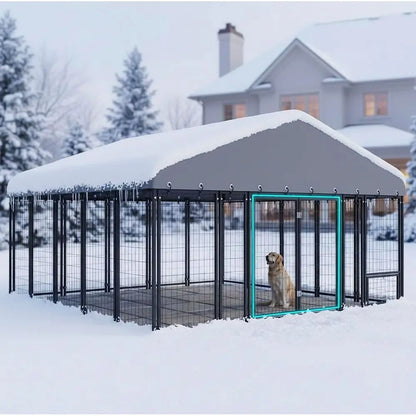 10x10FT Durable Heavy Duty Dog Cage/Kennel Outside with Roof & Double Door, Double Lock and Feeding Door,