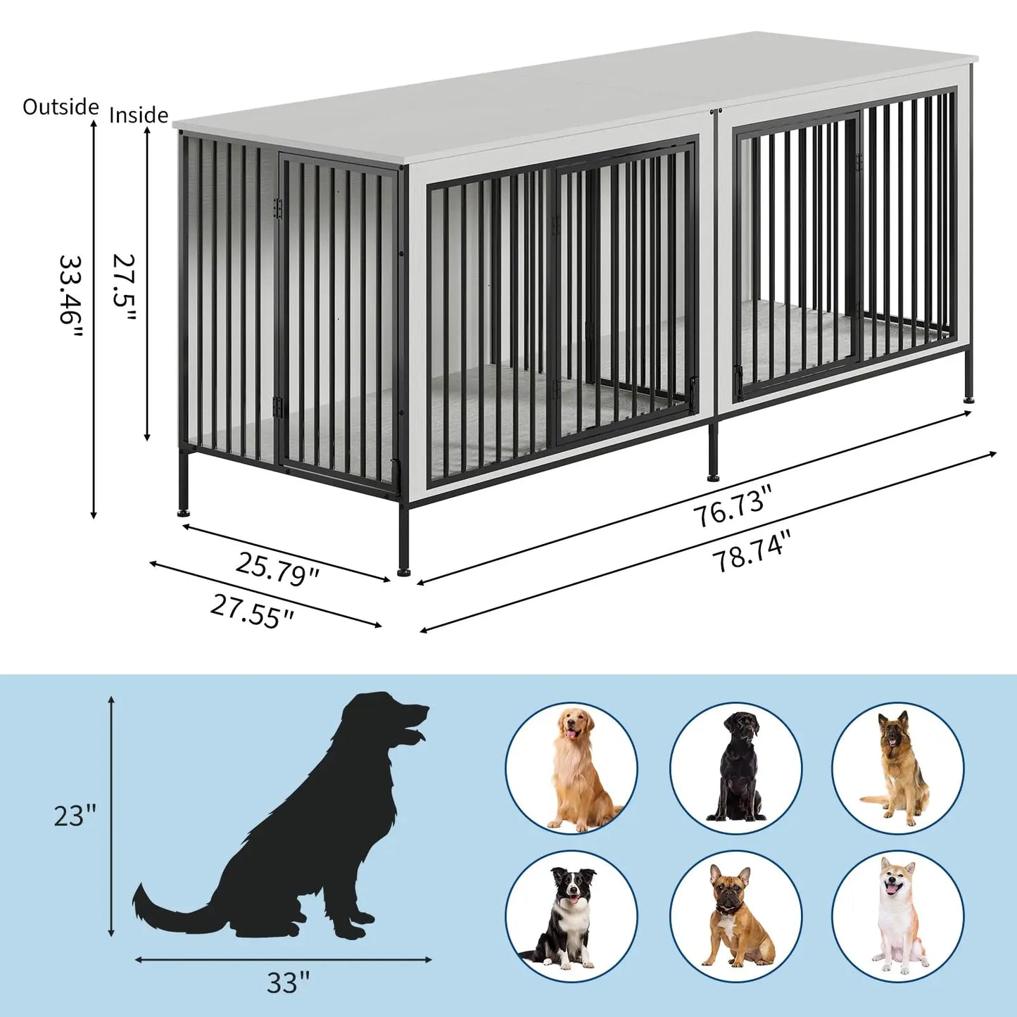 78.74" XL Heavy Duty Double Dog Crate/Kennel With Removable Divider. Holds 2 Dogs, looks like furniture.