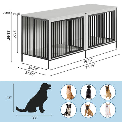 78.74" XL Heavy Duty Double Dog Crate/Kennel With Removable Divider. Holds 2 Dogs, looks like furniture.