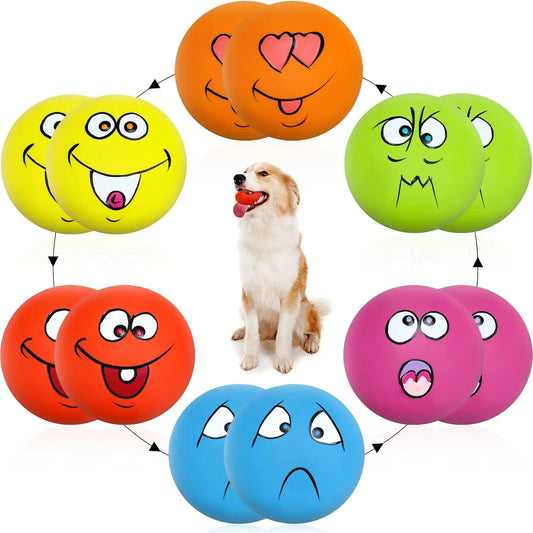 12 Pcs Squeaky Dog Toys, Latex Rubber Smile Face Ball for Small Medium Pets Chewing Interactive Training