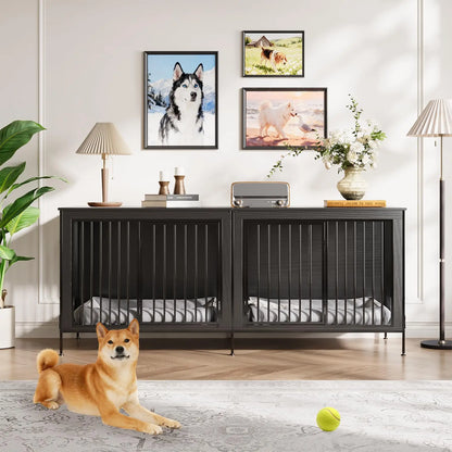 78.74" XL Heavy Duty Double Dog Crate/Kennel With Removable Divider. Holds 2 Dogs, looks like furniture.