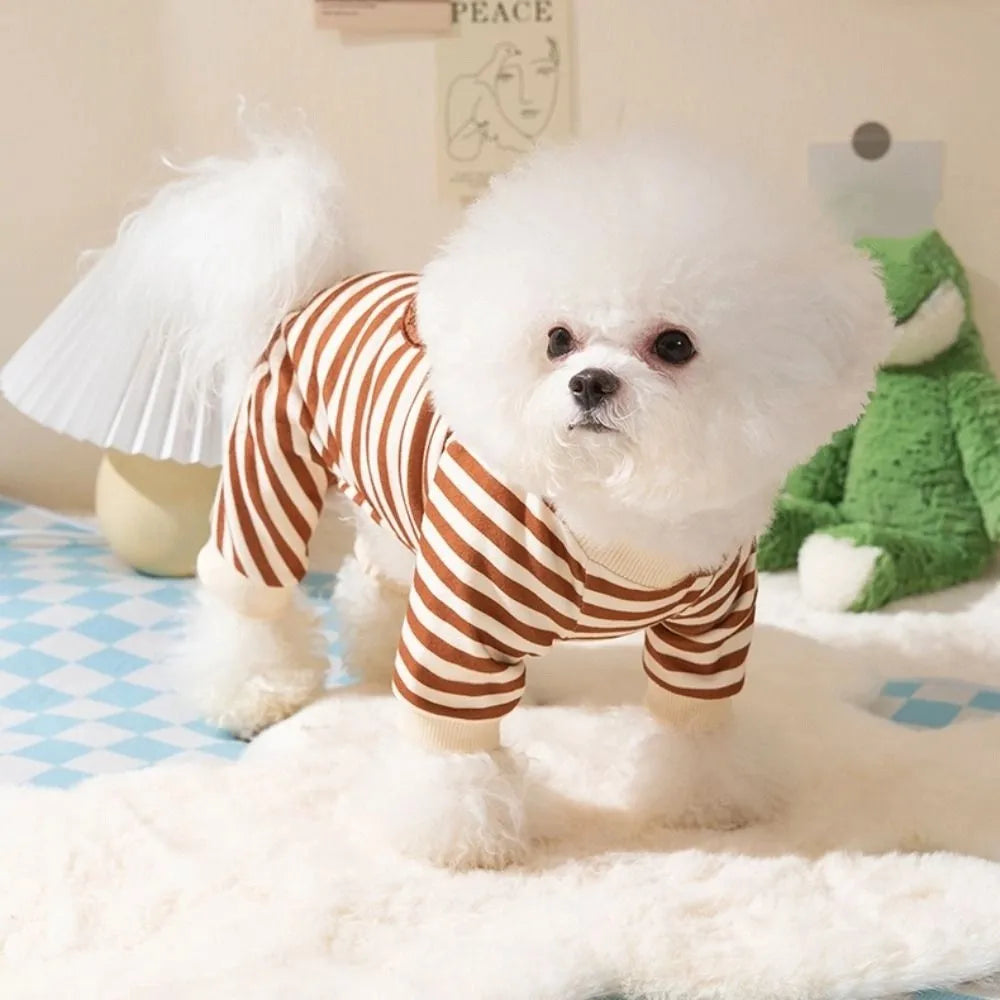 Kawaii Pattern Striped Pet Clothes Warm Cotton Winter Pajamas Jumpsuits