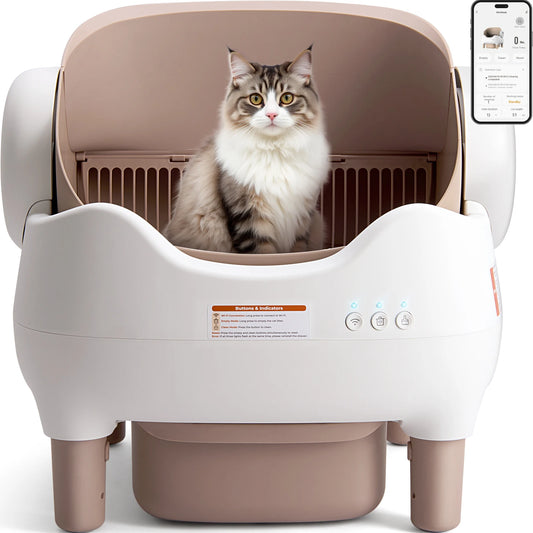 Self Cleaning Automatic Cat Litter Box with APP Control, Odor-Free  Large Waste Bin, Open-Top for Multi Cats