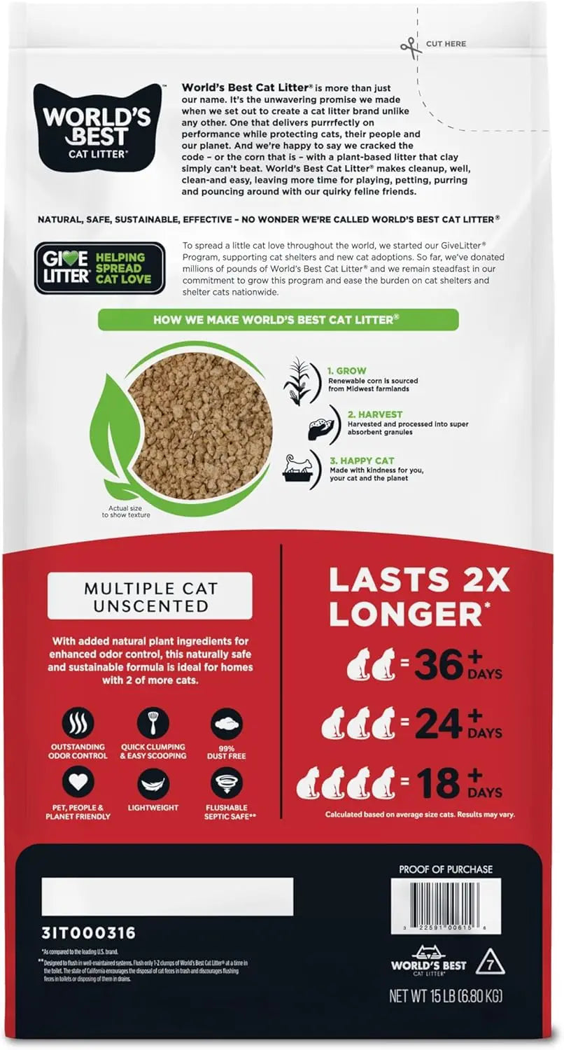 Natural Cat Litter, Quick Clumping & Flushable, 99% Dust Free, Long-Lasting Odor Control for Multiple Cats