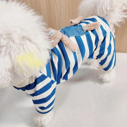 Kawaii Pattern Striped Pet Clothes Warm Cotton Winter Pajamas Jumpsuits