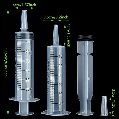 60/100ml Measuring Syringe Reusable Plastic Nutrient Filling Syringe Without Needle Syringe Glue Pet Feeding Needle Kitchen Tool