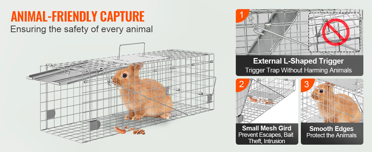 Live Humane Animal Cage Trap Stray Control Rescue Folding with Handle