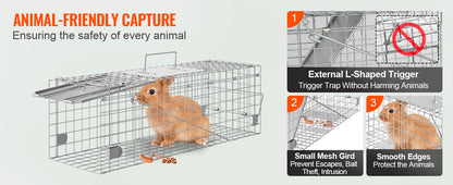 Live Humane Animal Cage Trap Stray Control Rescue Folding with Handle