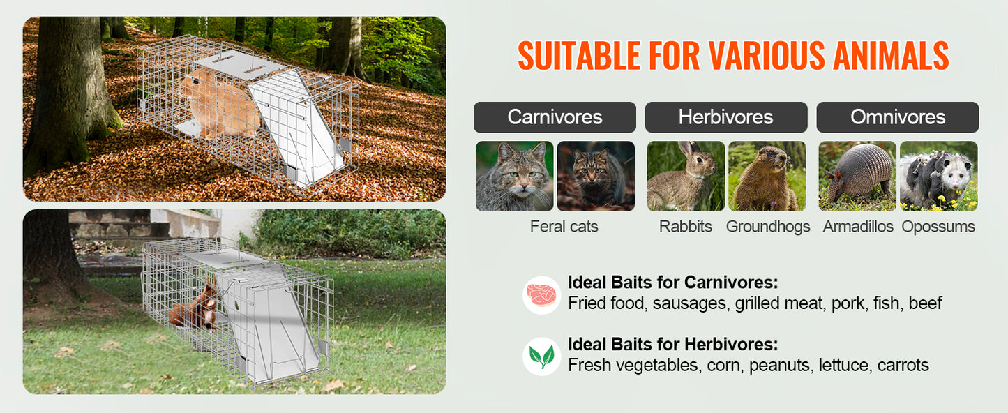 Live Humane Animal Cage Trap Stray Control Rescue Folding with Handle