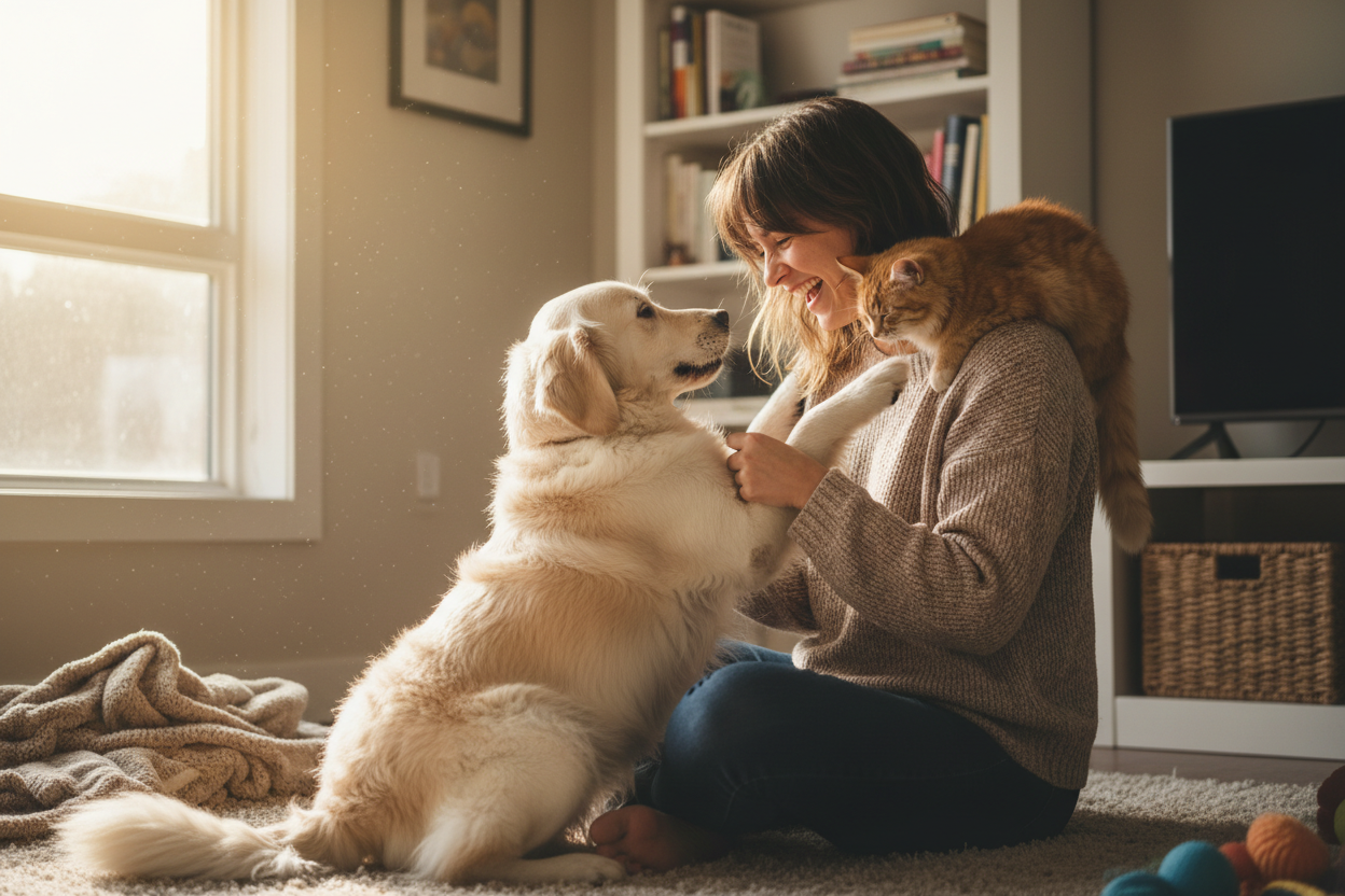 Pet owner with their pet showing family bond
